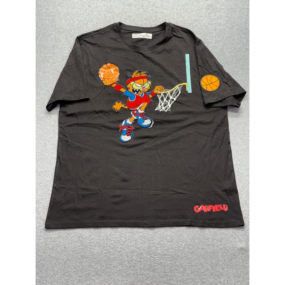 Garfield Basketball Graphic T-Shirt Mens 3XL Black Cotton Short Sleeve Tee